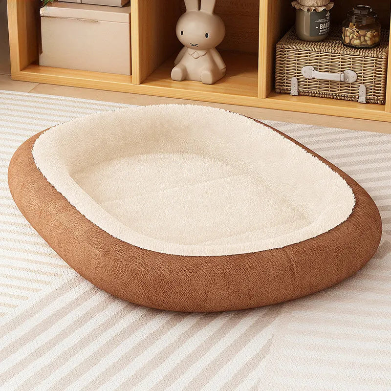 Thickened winter dog kennel house for small medium pets in grey colour, showing removable cushion and waterproof fabric.