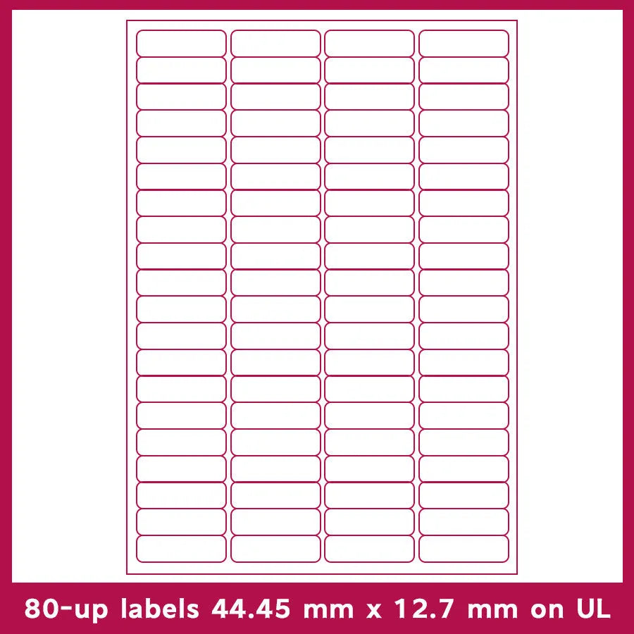 Pack of blank A4 FBA label paper sheets showing different grid cut options for barcode printing.