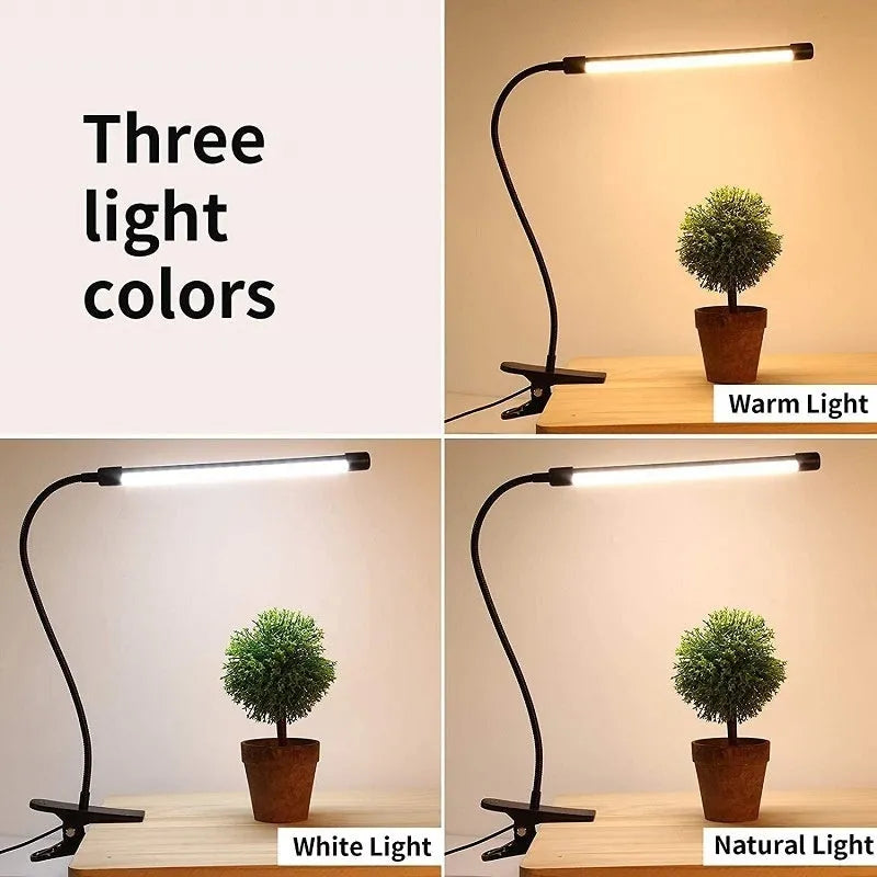Black and white USB-powered LED desk lamp with 26cm length for study desks.