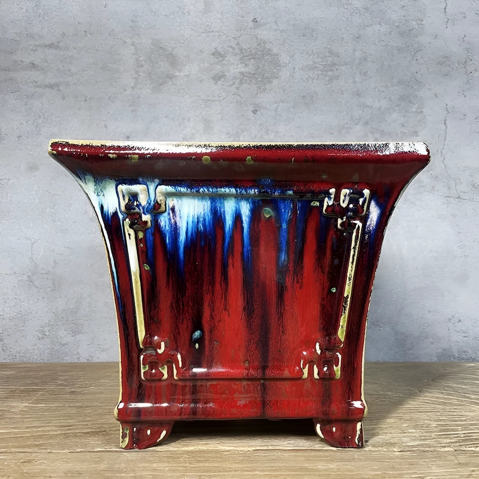 27cm ceramic square flower pot with retro red glaze changing finish for orchids