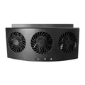 Black and white car ventilation fan with USB cable for reducing cabin heat and odours