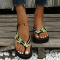Women's butterfly thong sandals artificial PU outdoor beach shoes green colour