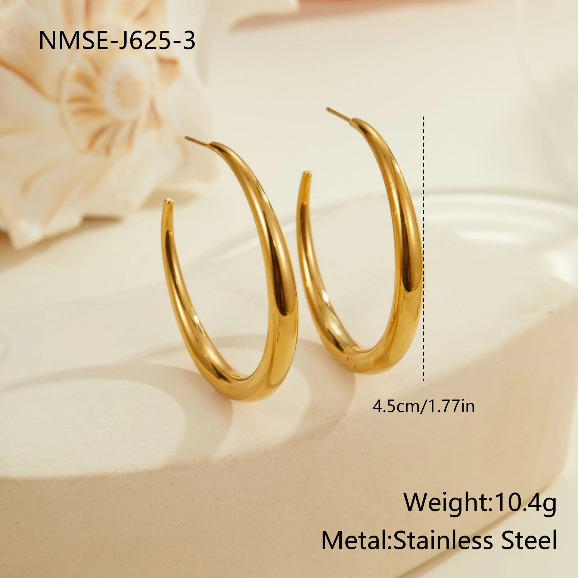Geometric round hoop earrings in stainless steel with gold or steel finishes in large and small sizes