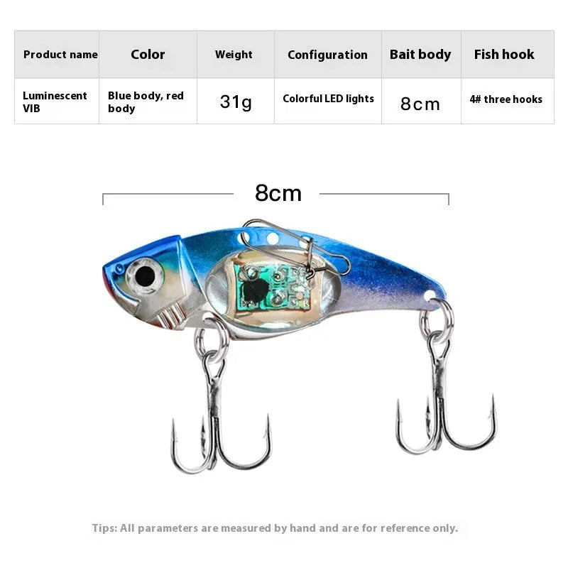 Lure Metal Vib Electronic Lure fishing bait luminous metal vib body blue and red colour options