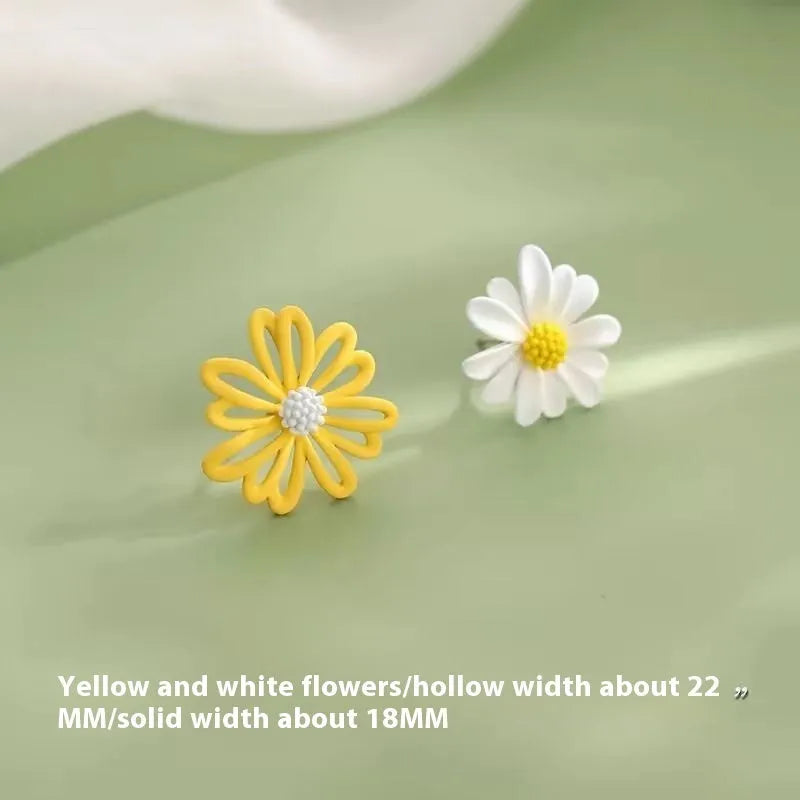 Little Summer alloy flower stud earrings in blue and orange, white and green, and yellow and white colour options.
