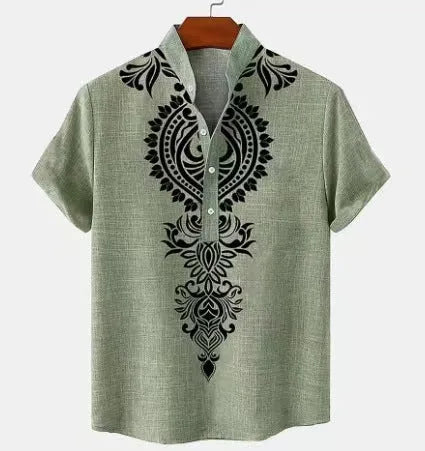 Men's striped casual button shirt in loose fit with polyester fabric