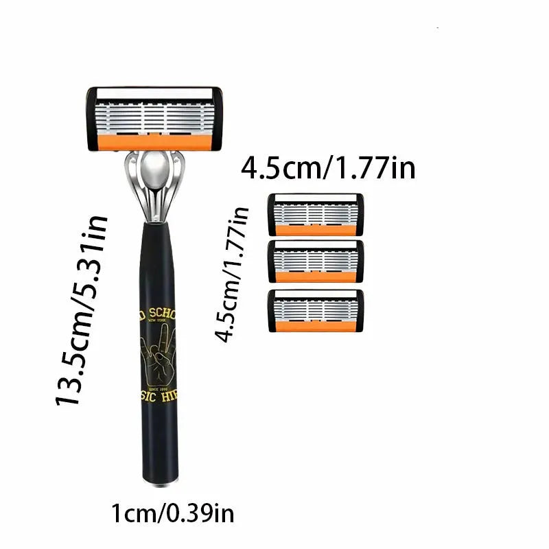 Black six-layer manual shaver handle with multiple blade configurations for barber tools