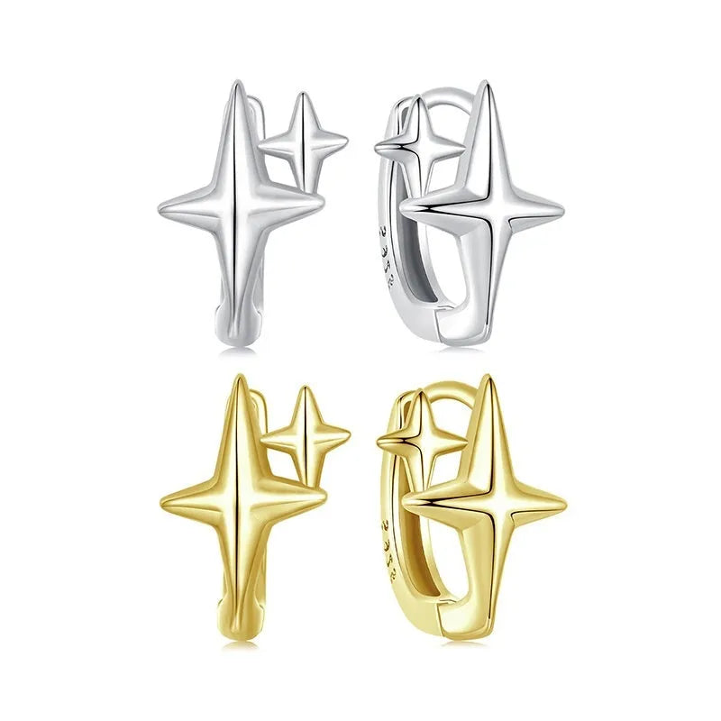 Minimalist star motif ear clips in oxidised sterling silver jewellery with clip design