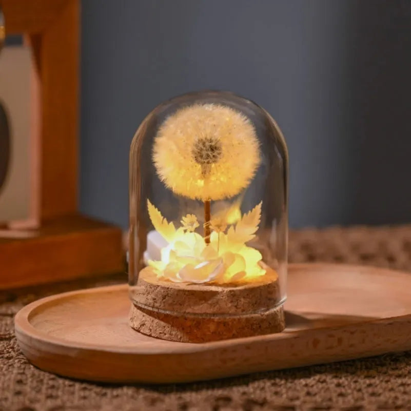 Spherical dandelion glass night light ornament in gradient colours
