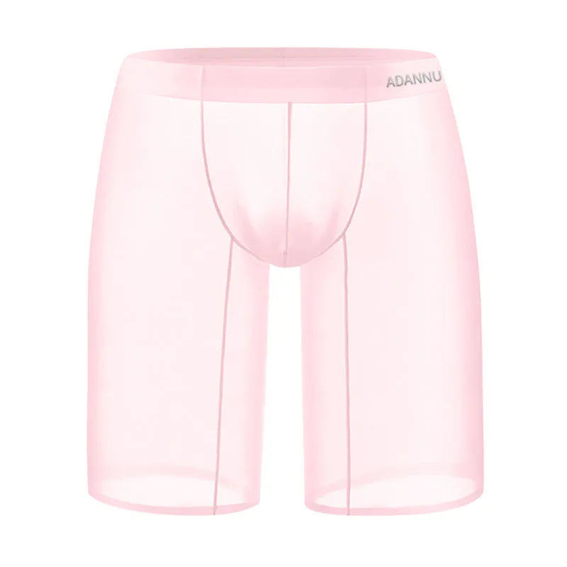 Men's seamless knit nylon home shorts in black, shown flat.