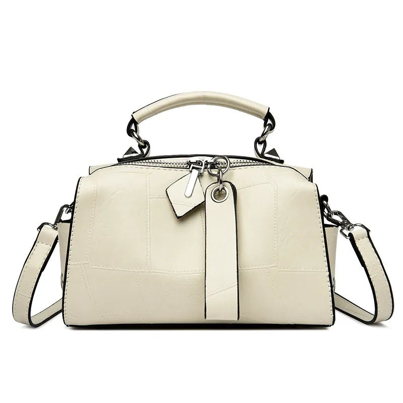 Urban simple large capacity PU handbag for women in light brown with shoulder strap and multiple pockets