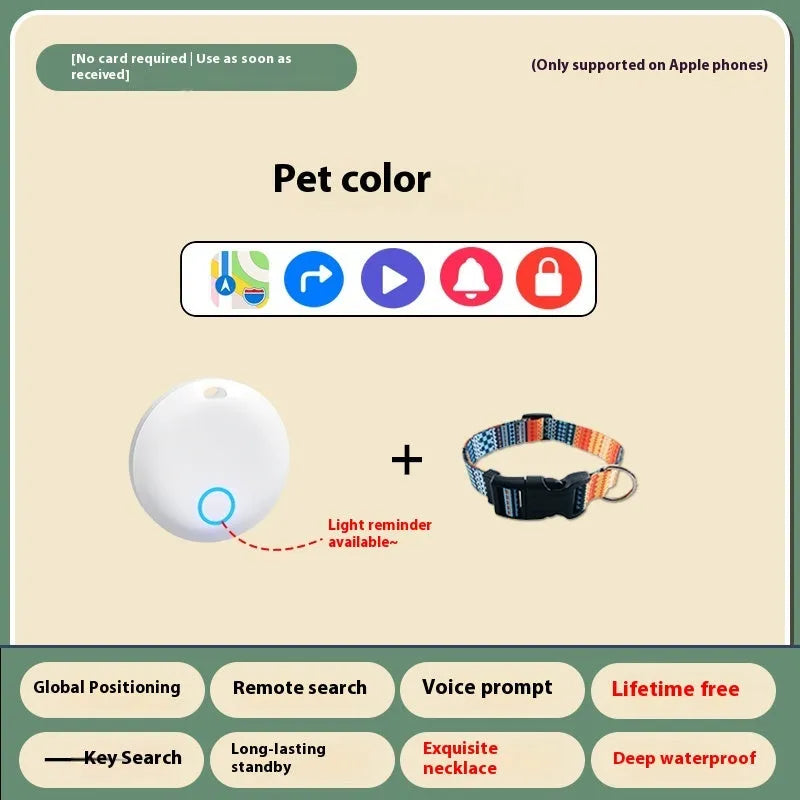 GPS pet tracking device attached to a dog collar, showing smartphone app connectivity.