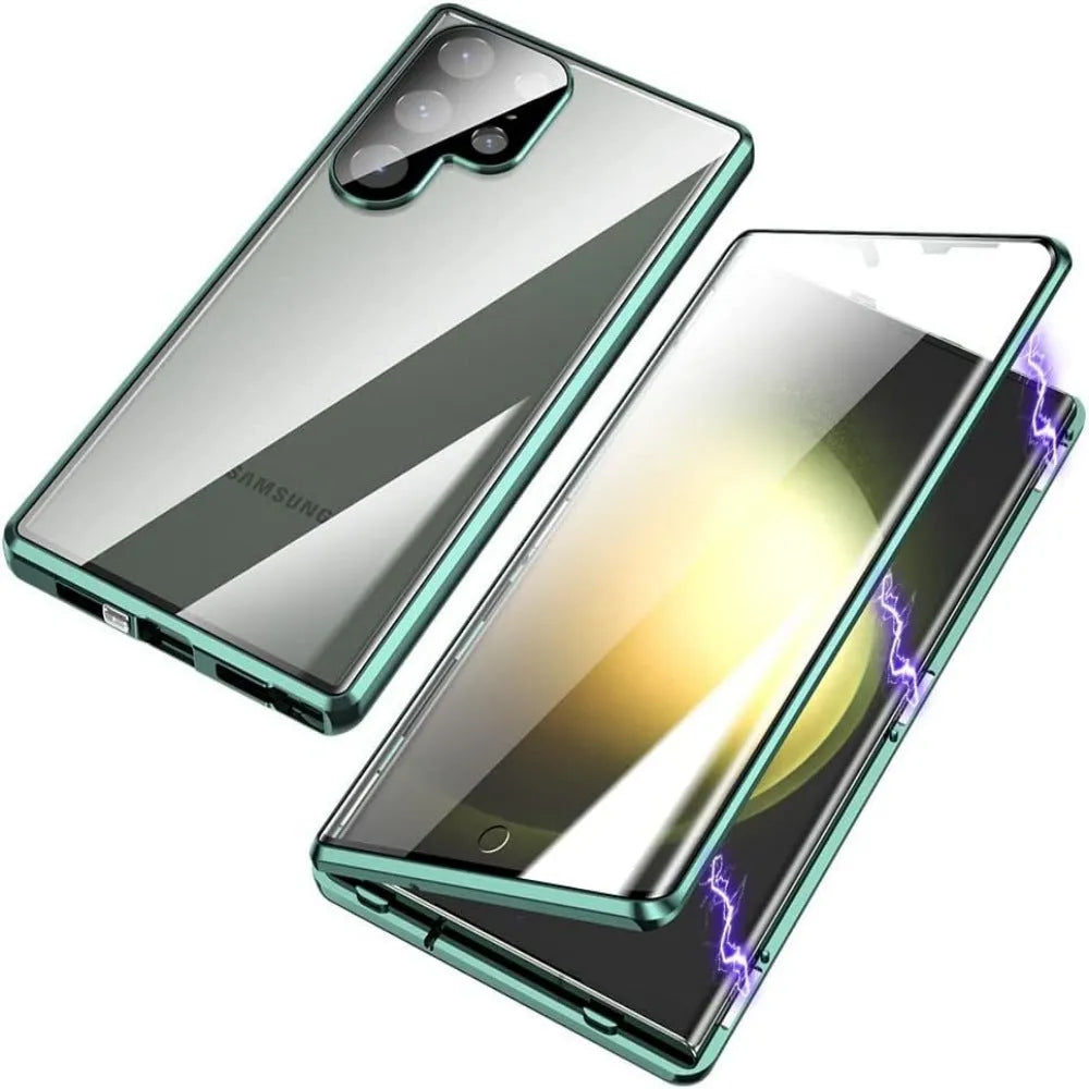 Magnetic King glossy metal HD peep-proof mirror phone case for Samsung S24 and S25 series in aluminium alloy glass