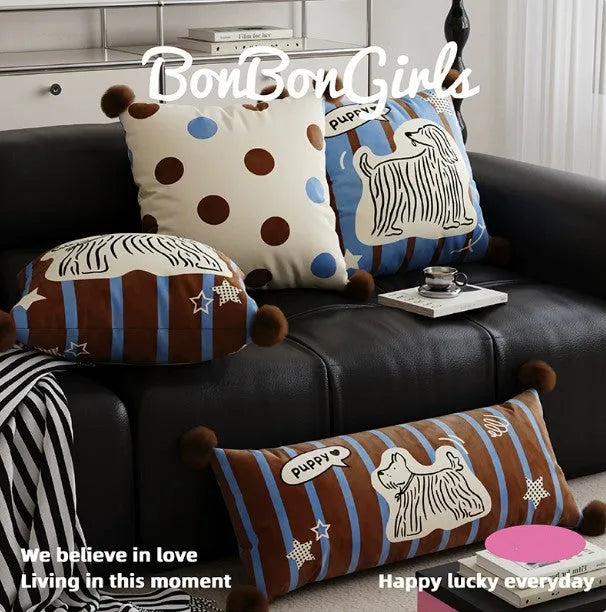 Cartoon animal print sofa cushion pillow in blue, brown, or white with three size options