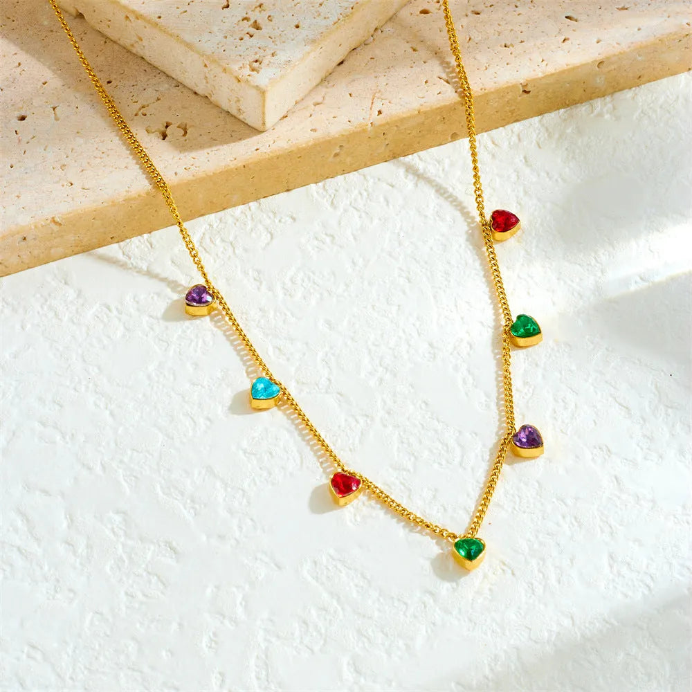 Women's gold heart necklace on stainless steel chain with adjustable 41-50cm length
