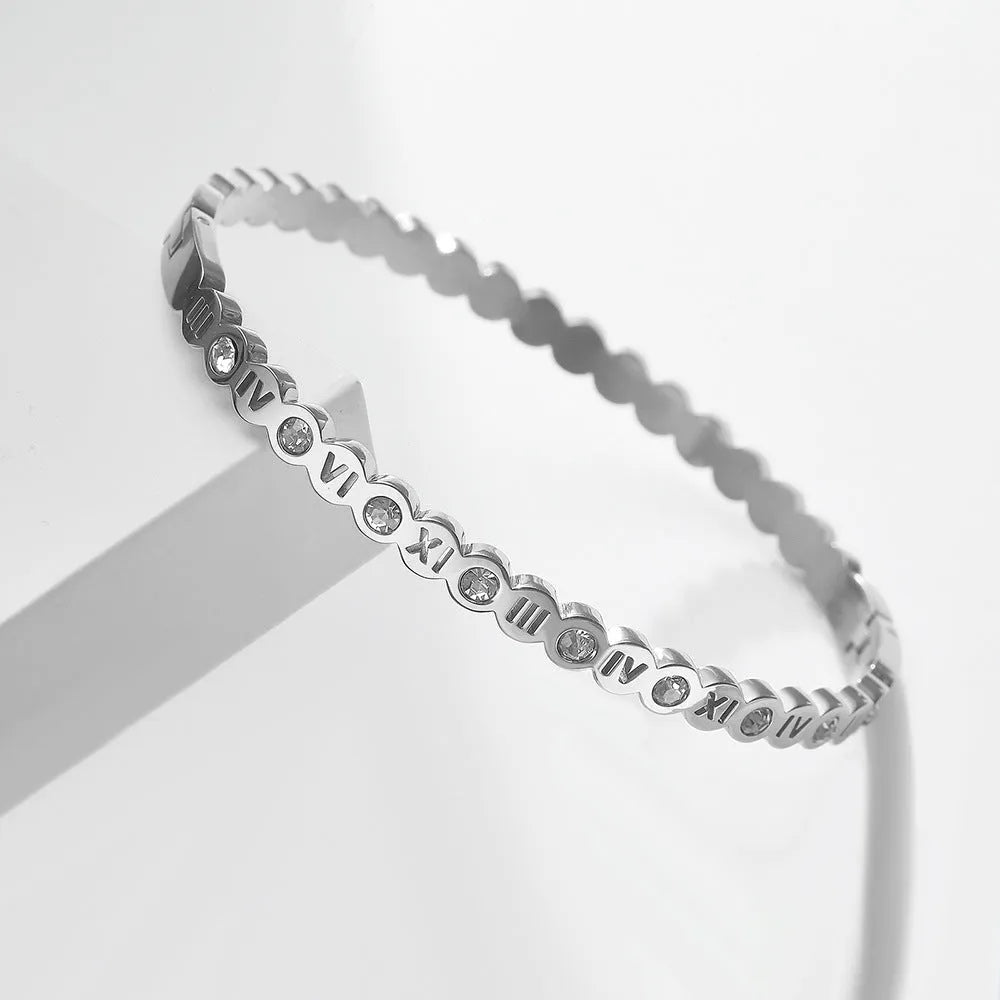 Titanium steel bracelet with Korean style numbers design in gold rose gold or steel colour options