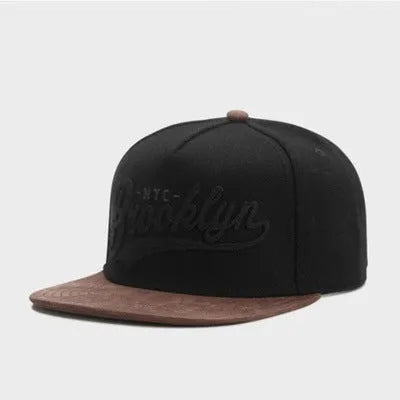 Red and black cotton adjustable baseball cap with embroidered letter pattern and short brim