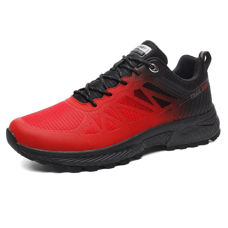 Men's black and grey breathable mesh running shoe with lace-up front and rubber sole