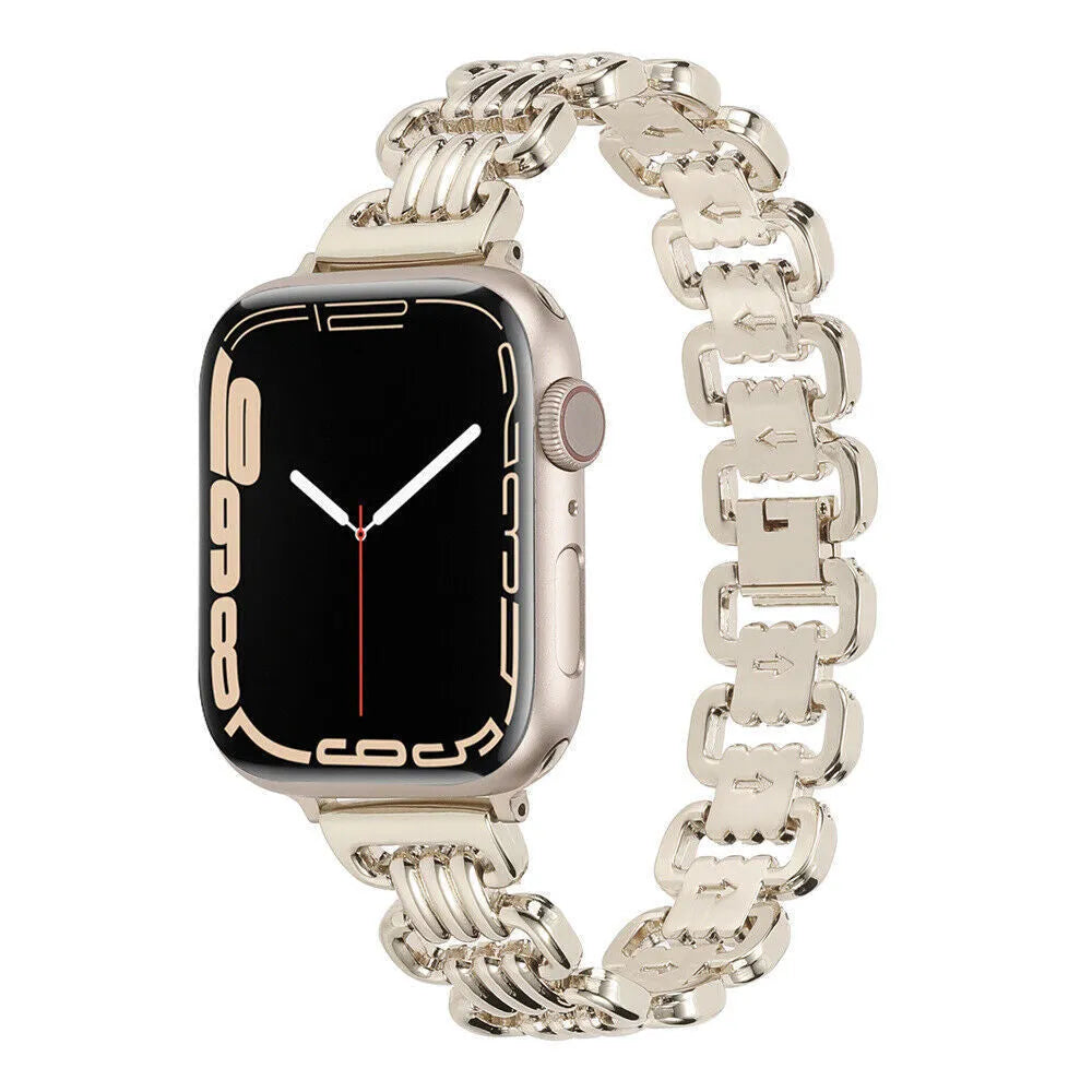 Alloy metal ladies watch bracelet replacement strap for Apple Watch in five colour options.