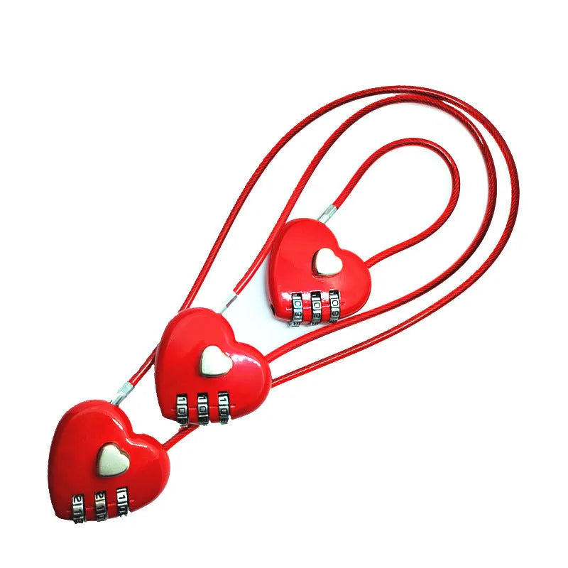 Heart shaped ABS plastic bike lock with steel cable in assorted colours and lengths for securing helmets.