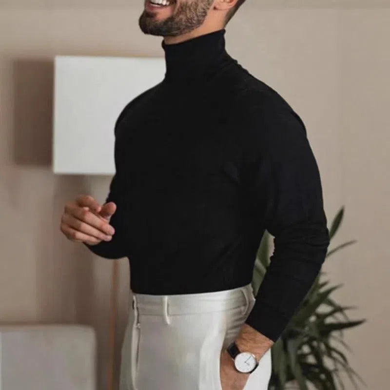 Men's cotton turtleneck sweater long sleeve knitwear in black, light business style