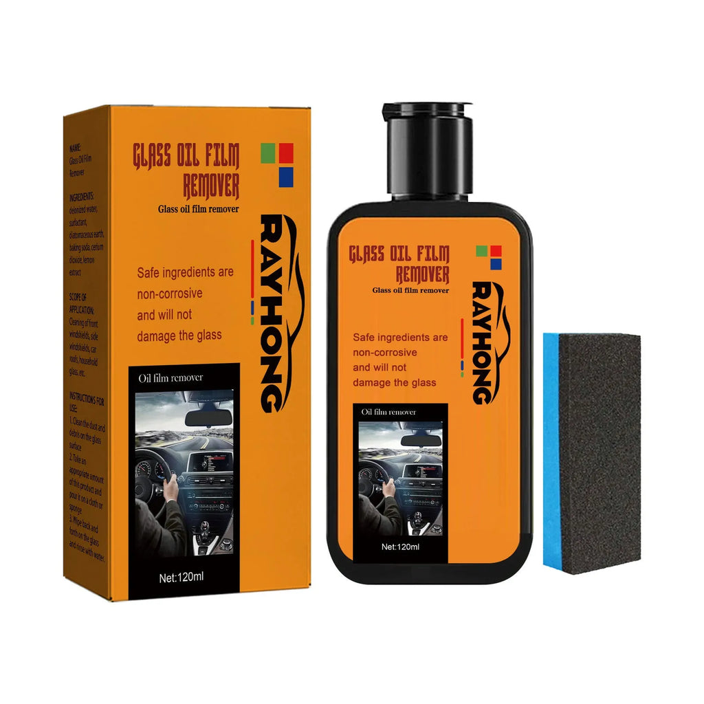 Car glass oil film remover 120ml bottle with sponge applicator for windscreen cleaning