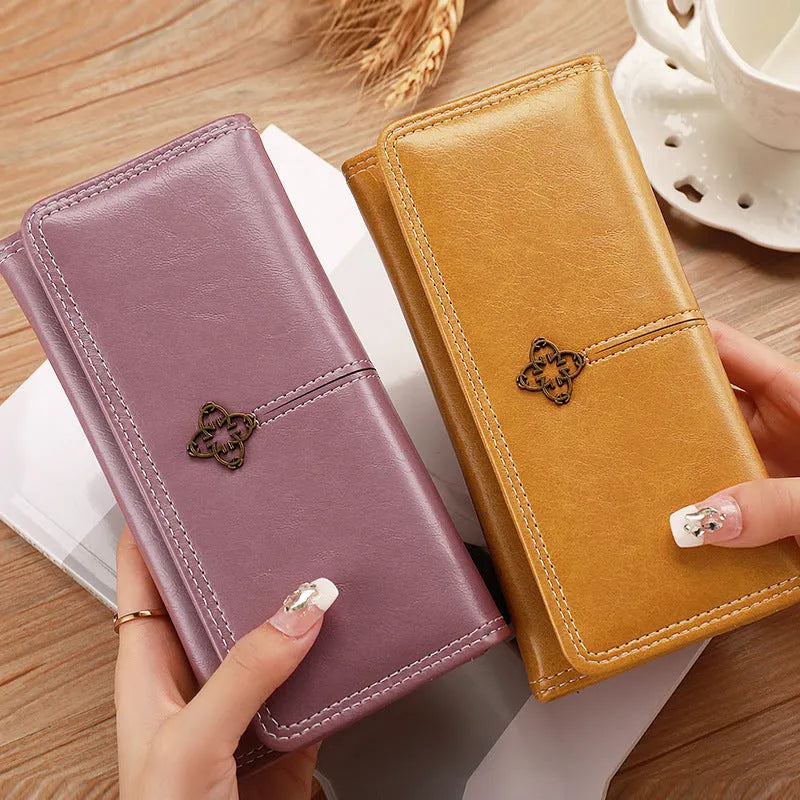 Student Lady Multi-functional New Clutch Cross-body Wallet Solid Colour PU Lining Daily Matching Black Pink Brown Dark Blue Yellow Taro Purple Wine Red Dark Green Sewing Line Detail