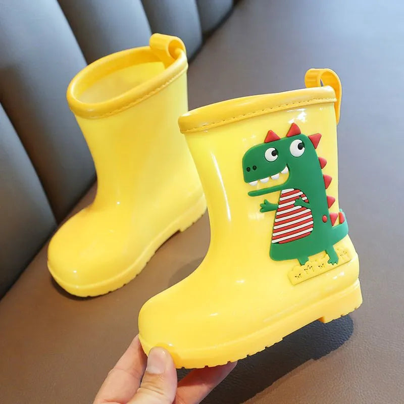 Children's dinosaur rain boots in pink, yellow, or blue with non-slip sole and low tube, inner length 14cm to 20cm