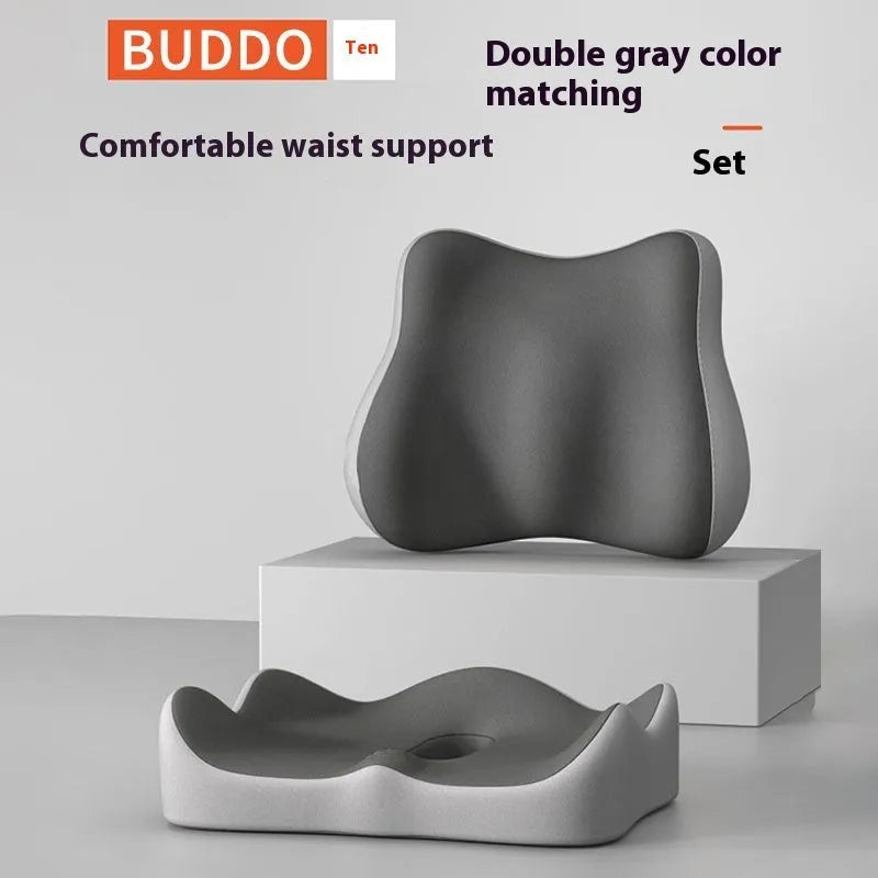 Memory foam seat cushion for office and home use in various colour combinations including grey, blue and pink options