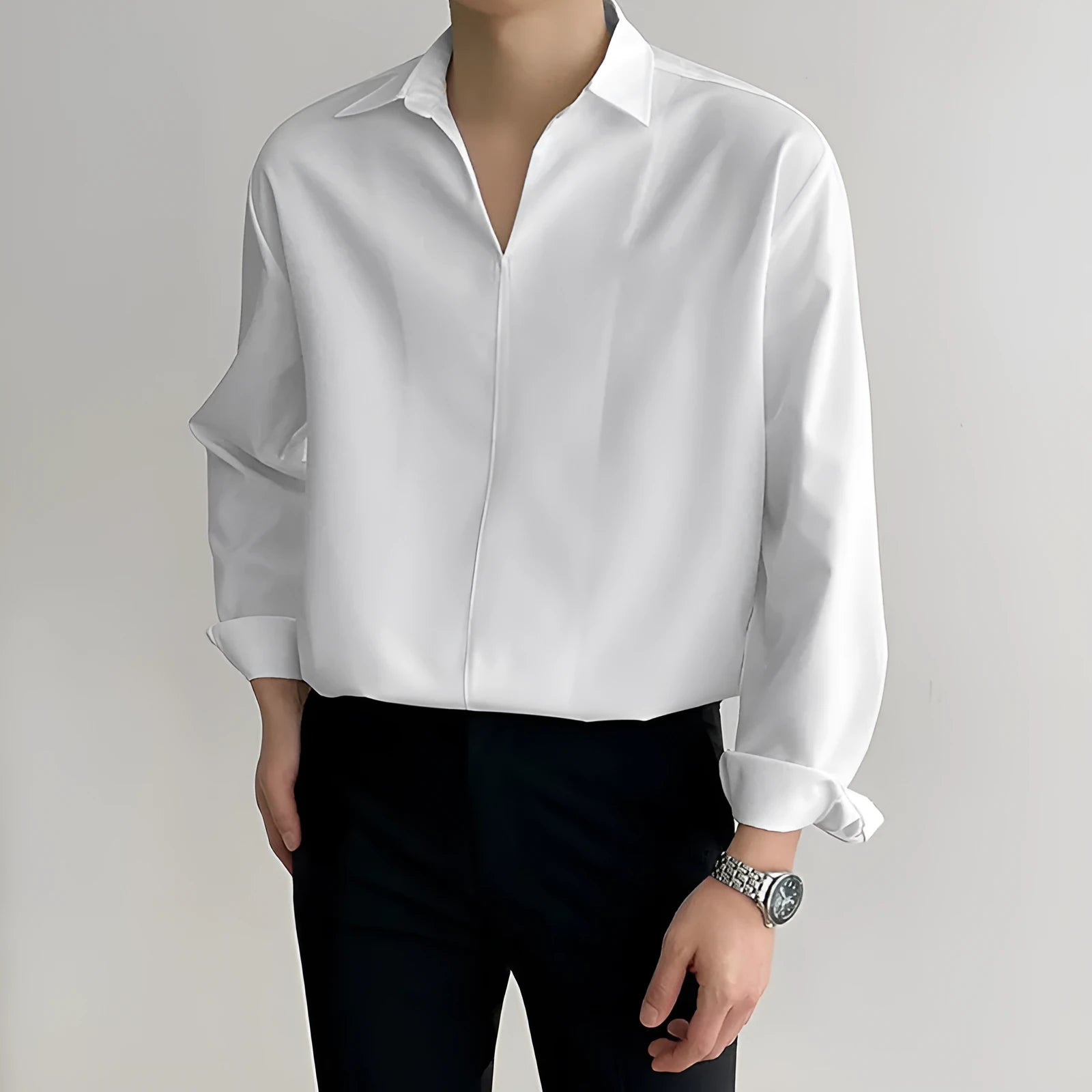 Men's loose lapel casual shirt in polyester blend available in multiple colours
