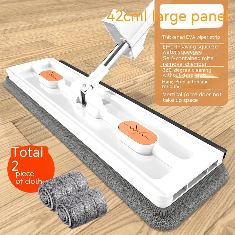 Large flat mop with 360 degree rotating head and stainless steel handle for home floor cleaning