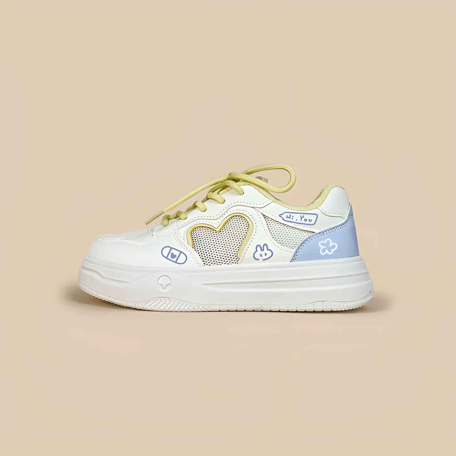 Meow Rabbit Sea Salt Cheese colour youth mesh sneakers with cross straps and lace-up closure