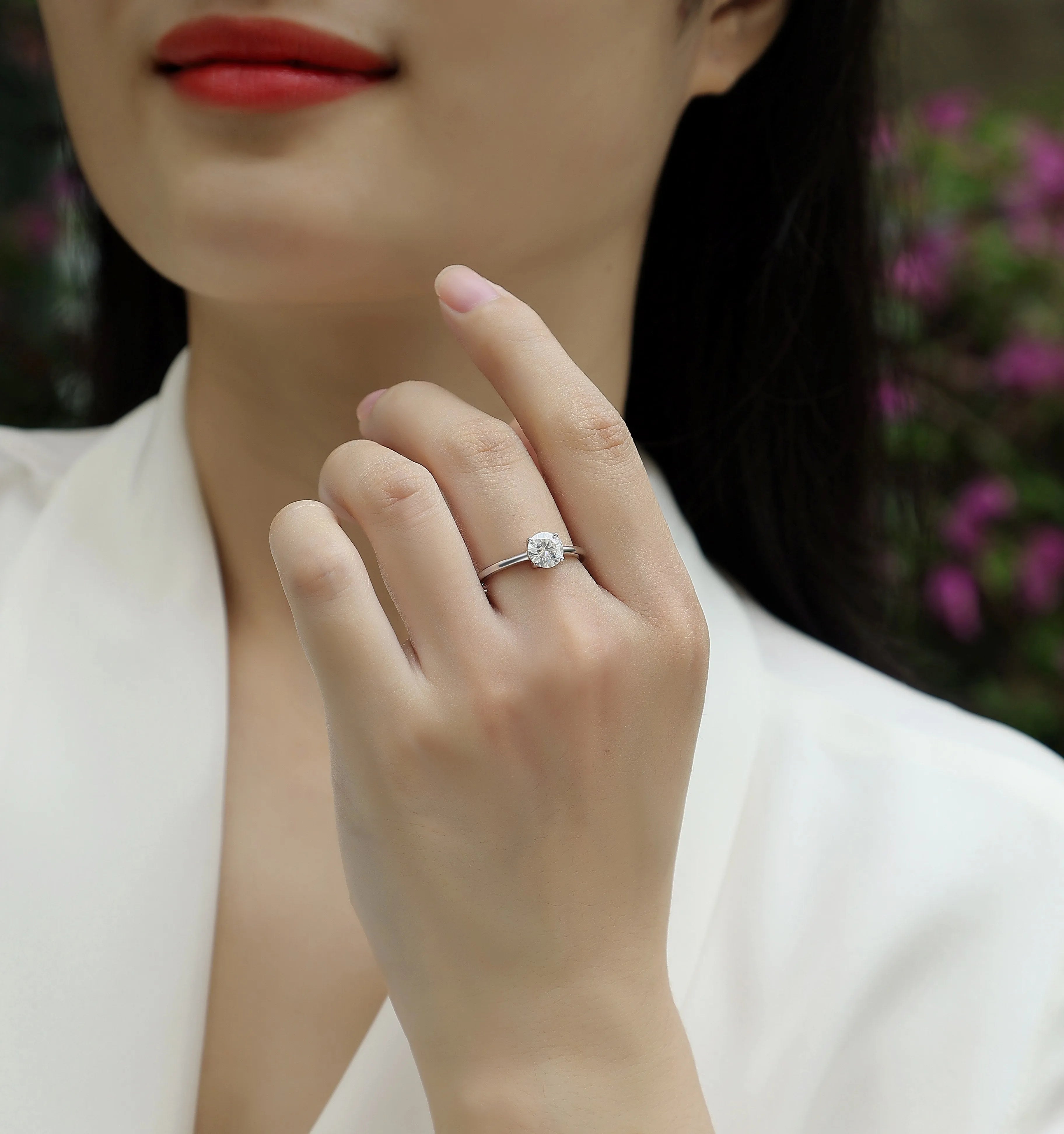 Love Words wedding ring set with heart-shaped moissanite in S925 silver platinum-plated, 1 carat stone in gift box