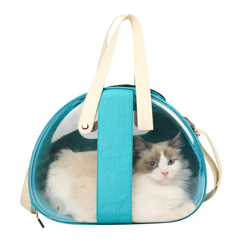 Double Fish transparent PVC pet backpack carrier for small dogs and cats with locking mechanism and ventilation holes, sky blue colour