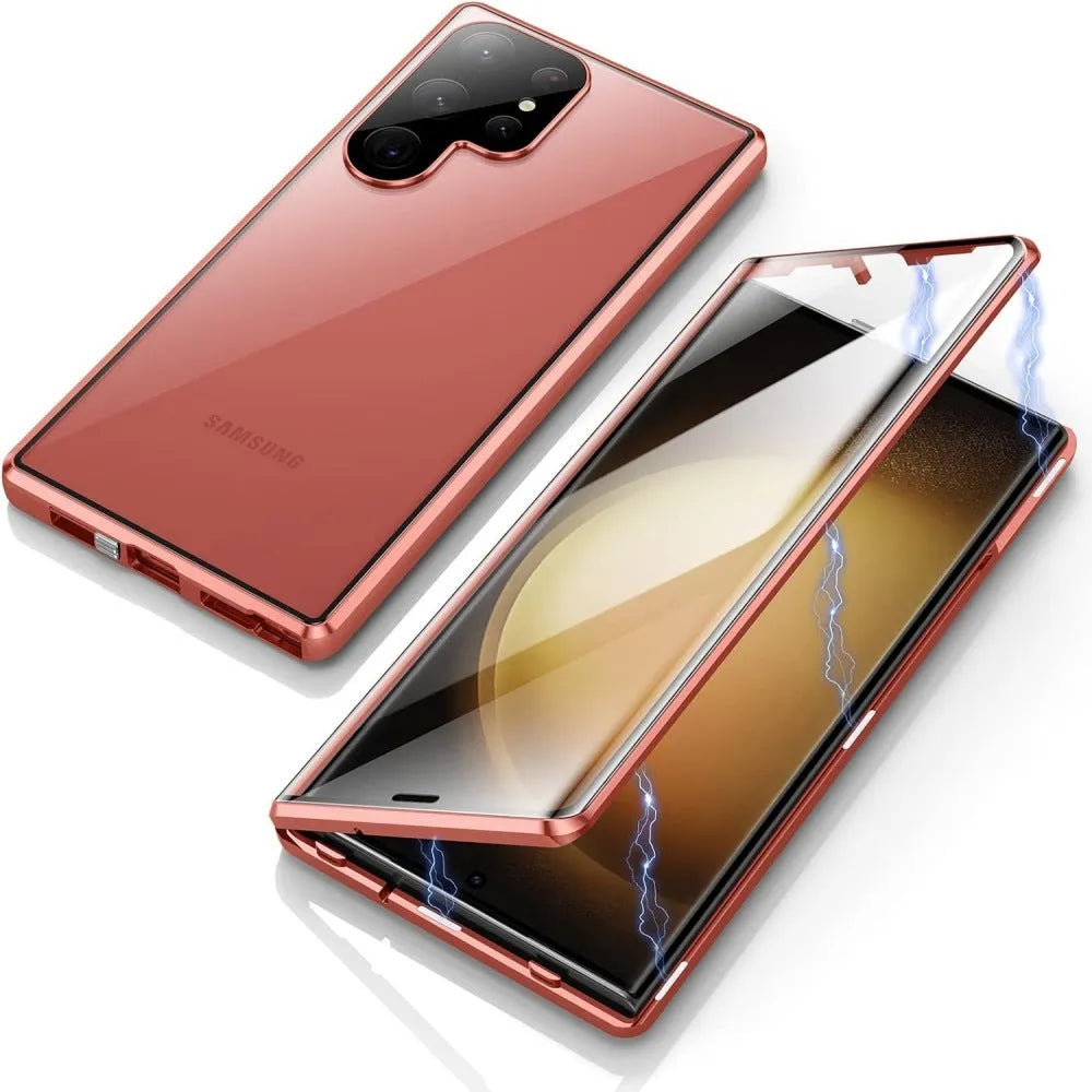 Magnetic King glossy metal HD peep-proof mirror phone case for Samsung S24 and S25 series in aluminium alloy glass