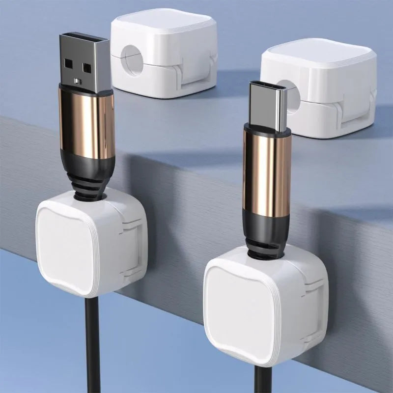 Magnetic cable clip under desk cable management holder in ABS with adhesive fixing, holding charging USB or HDMI cords