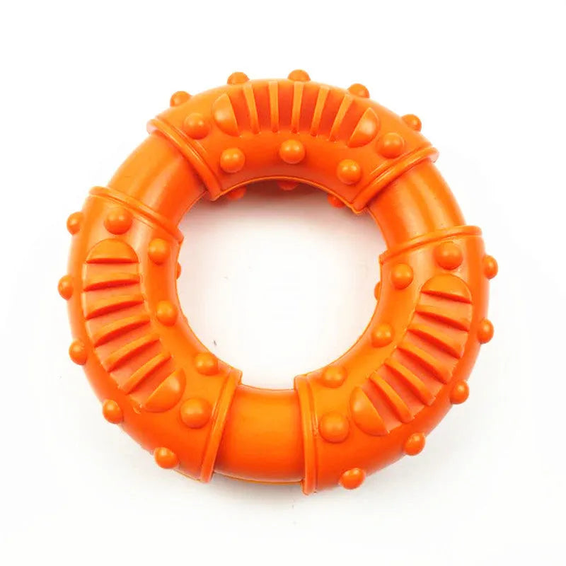 Blue hollow dog fetch stick toy on grass, showing lightweight chewy design for catch and fetch play.