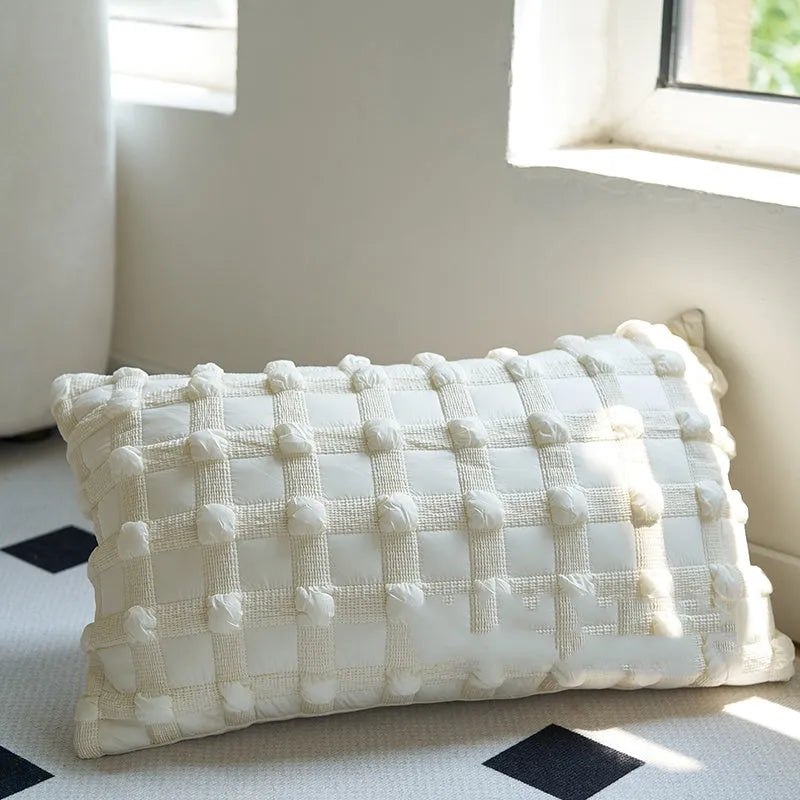 Coffee brown striped Chinese classical style decorative cushion on a sofa.