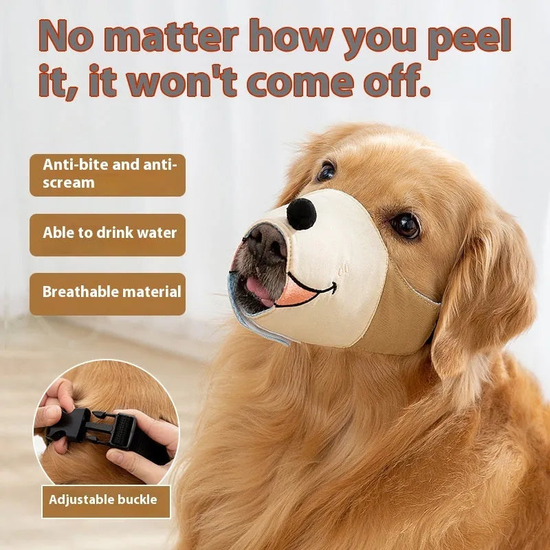Canvas dog muzzle in Ollie Brown Bear colour with secure buckle, shown on a dog's snout.