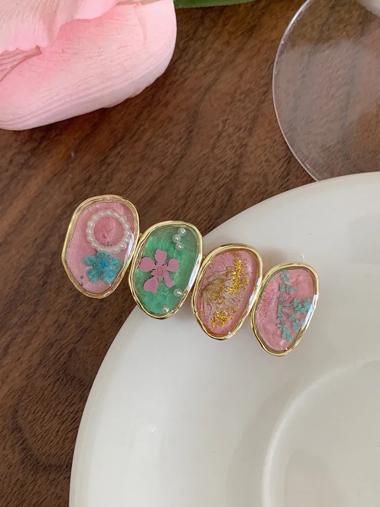 Forest Fairy Korean style side bangs hair clip in pink, plastic and resin construction for women