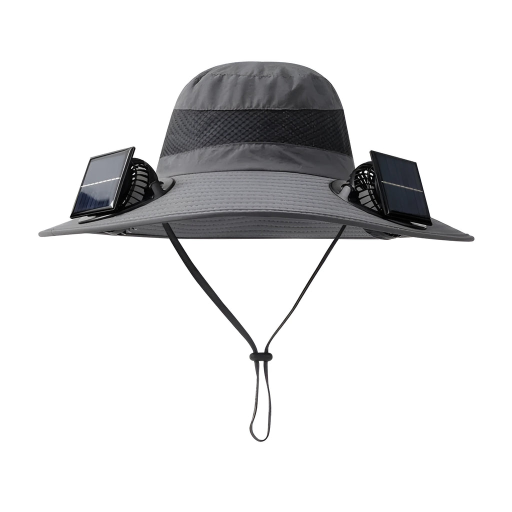 Men's beige solar-powered fan hat for fishing and outdoor sun protection