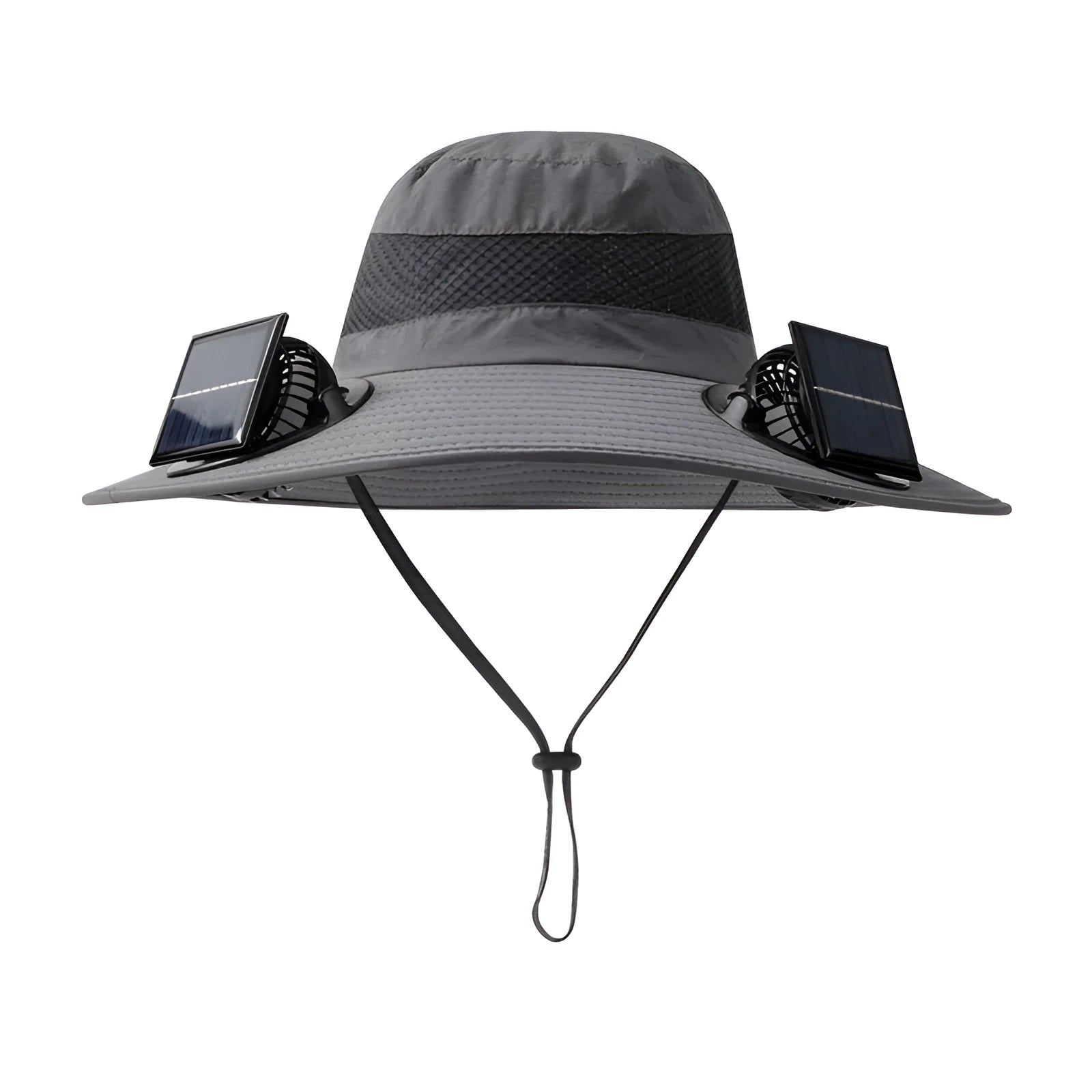 Men's beige solar-powered fan hat for fishing and outdoor sun protection