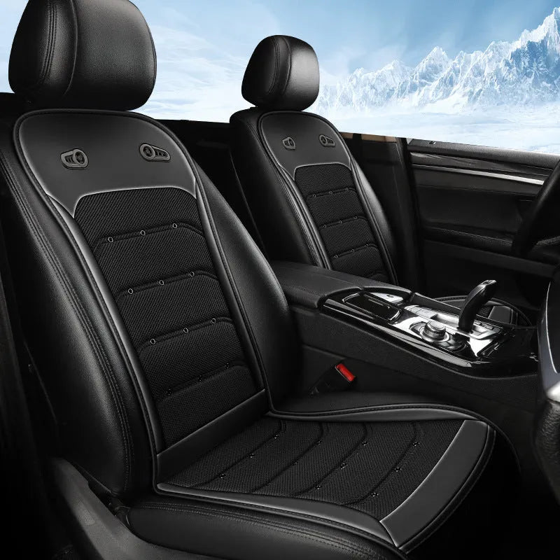 Summer cool breathable car seat cushion with intelligent fan and refrigeration in black, blue, or brown