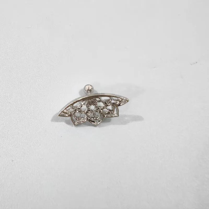 Metal spider web stud earrings in electroplated gold or silver finish, geometric mesh design.
