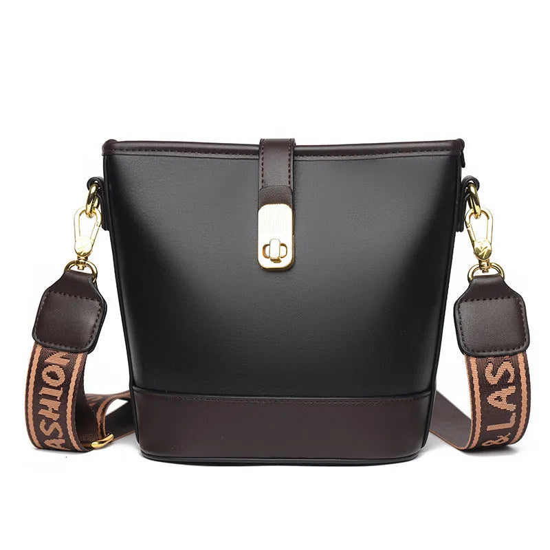 Korean-style soft PU bucket bag with dual shoulder straps in black or brown colour