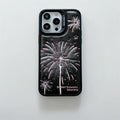Leather embossed TPU phone case for iPhone 12-15 with colourful fireworks design, transparent back, and precise cutouts