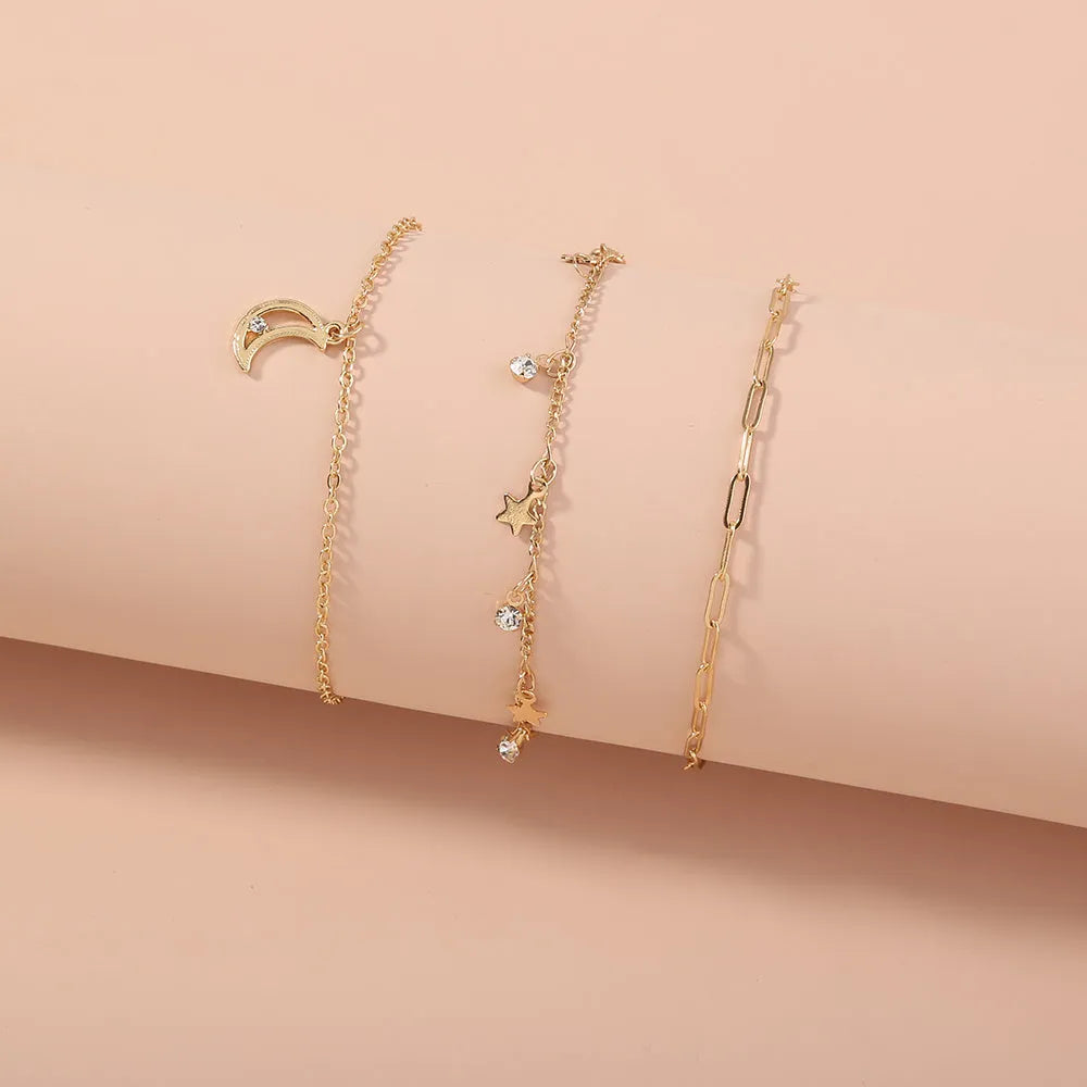 Creative combination star moon tassel bracelet copper electroplated Europe America style