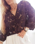 Women's loose fit lace cardigan with three-dimensional flower embroidery in black colour option