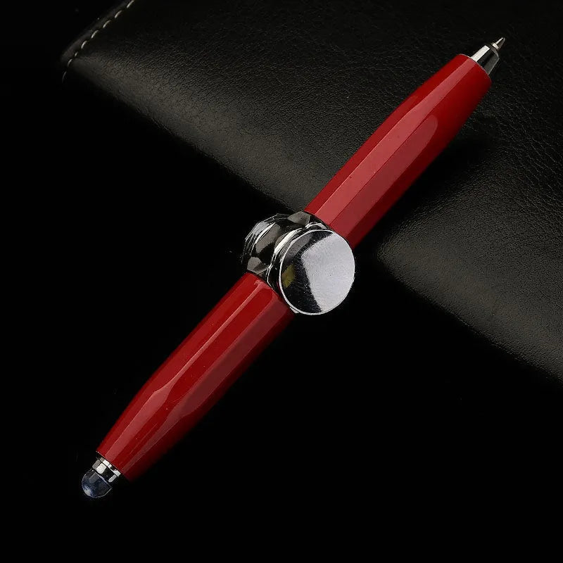 Metal gyro ballpoint pen with a spinning top, shown with multiple ink colour options.