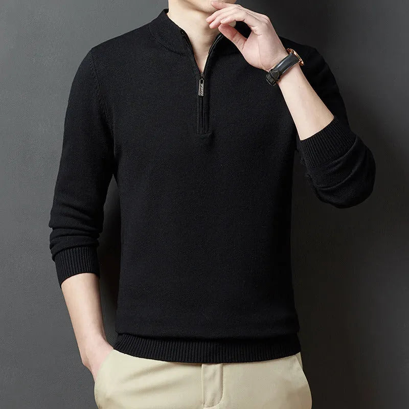 Men's zipper casual bottoming sweater in loose fit, long sleeves, seven colour options